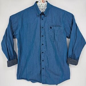 Cinch Shirt Mens Large Western Button Down Cowboy Rodeo Flip Cuff Blue Striped